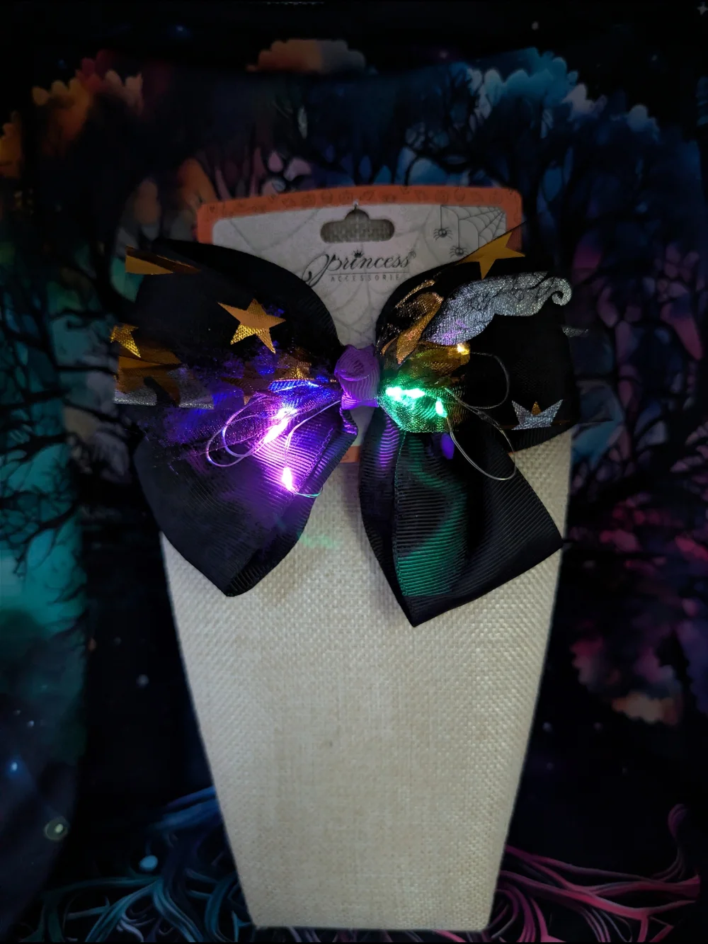 Purple Light up Halloween Alligator Clip Bow